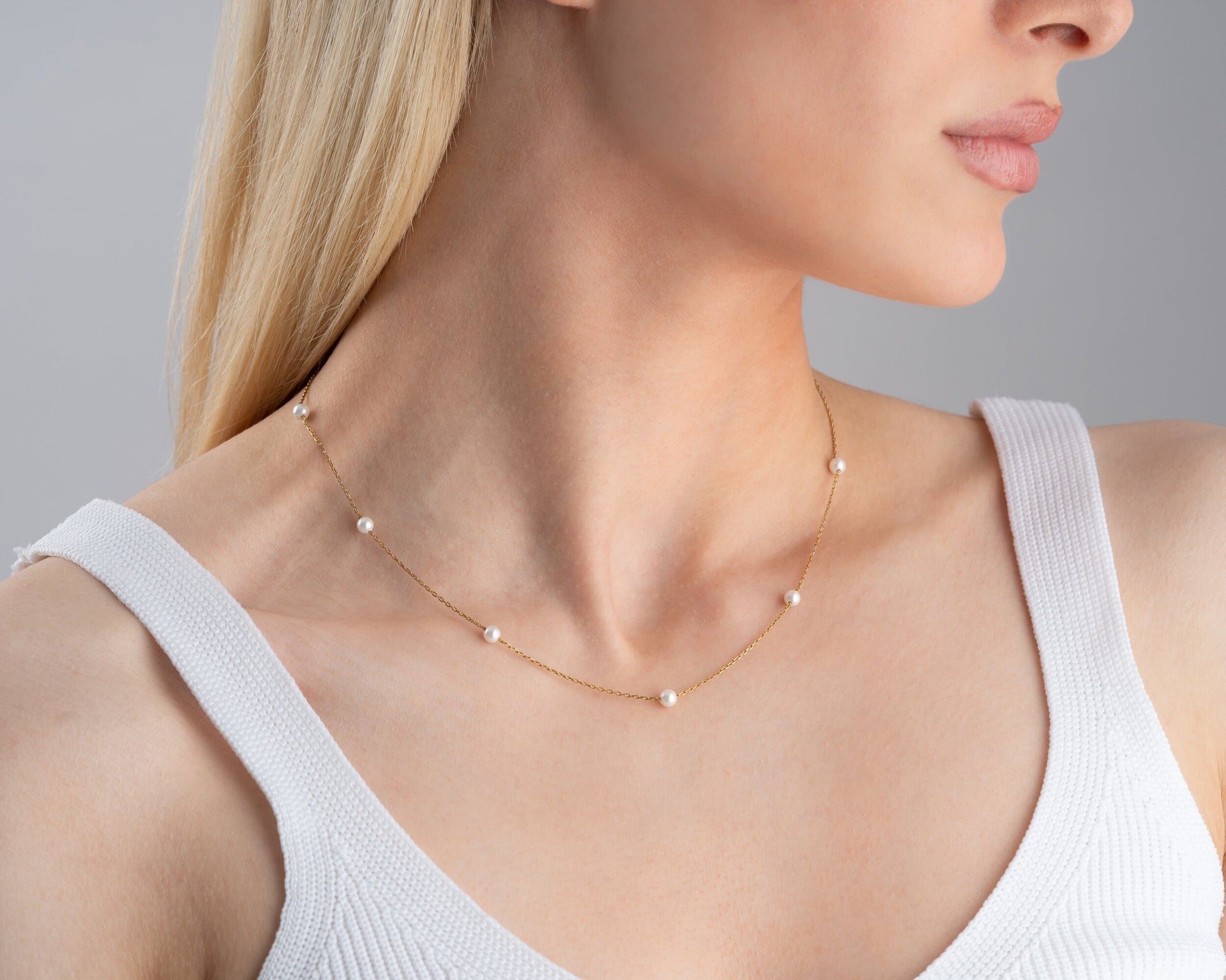 14k Gold Multiple Pearl Necklace, Tiny Pearl Necklace, Dainty Wedding Necklace, Bride Pearl Jewellery, Bridesmaid Necklace