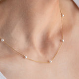 14k Gold Multiple Pearl Necklace, Tiny Pearl Necklace, Dainty Wedding Necklace, Bride Pearl Jewellery, Bridesmaid Necklace