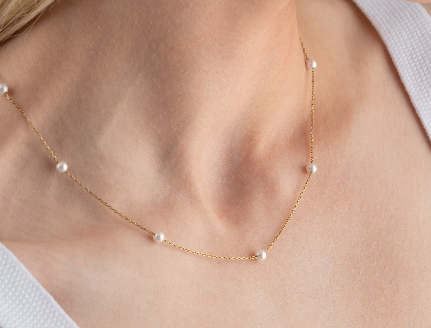 14k Gold Multiple Pearl Necklace, Tiny Pearl Necklace, Dainty Wedding Necklace, Bride Pearl Jewellery, Bridesmaid Necklace