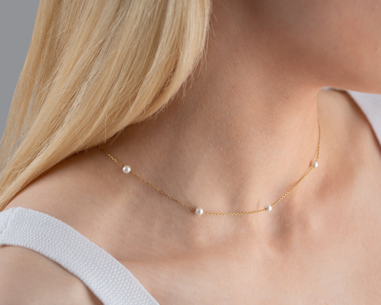 14k Gold Multiple Pearl Necklace, Tiny Pearl Necklace, Dainty Wedding Necklace, Bride Pearl Jewellery, Bridesmaid Necklace