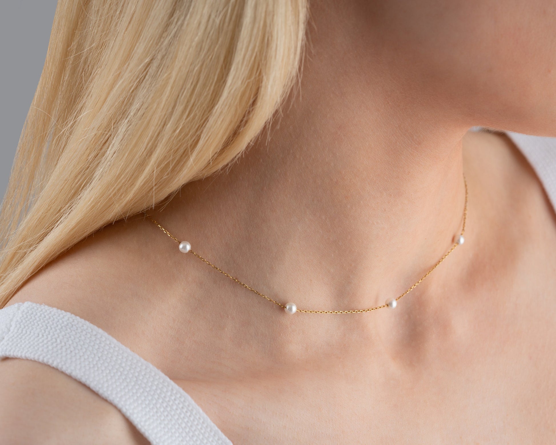 14k Gold Multiple Pearl Necklace, Tiny Pearl Necklace, Dainty Wedding Necklace, Bride Pearl Jewellery, Bridesmaid Necklace