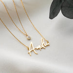 Layered Name Necklace with Birthstone, Gold Name Necklace, Personalised Gift for Wife, 2 Layered Necklace, Birthday, Girls Graduation Gift
