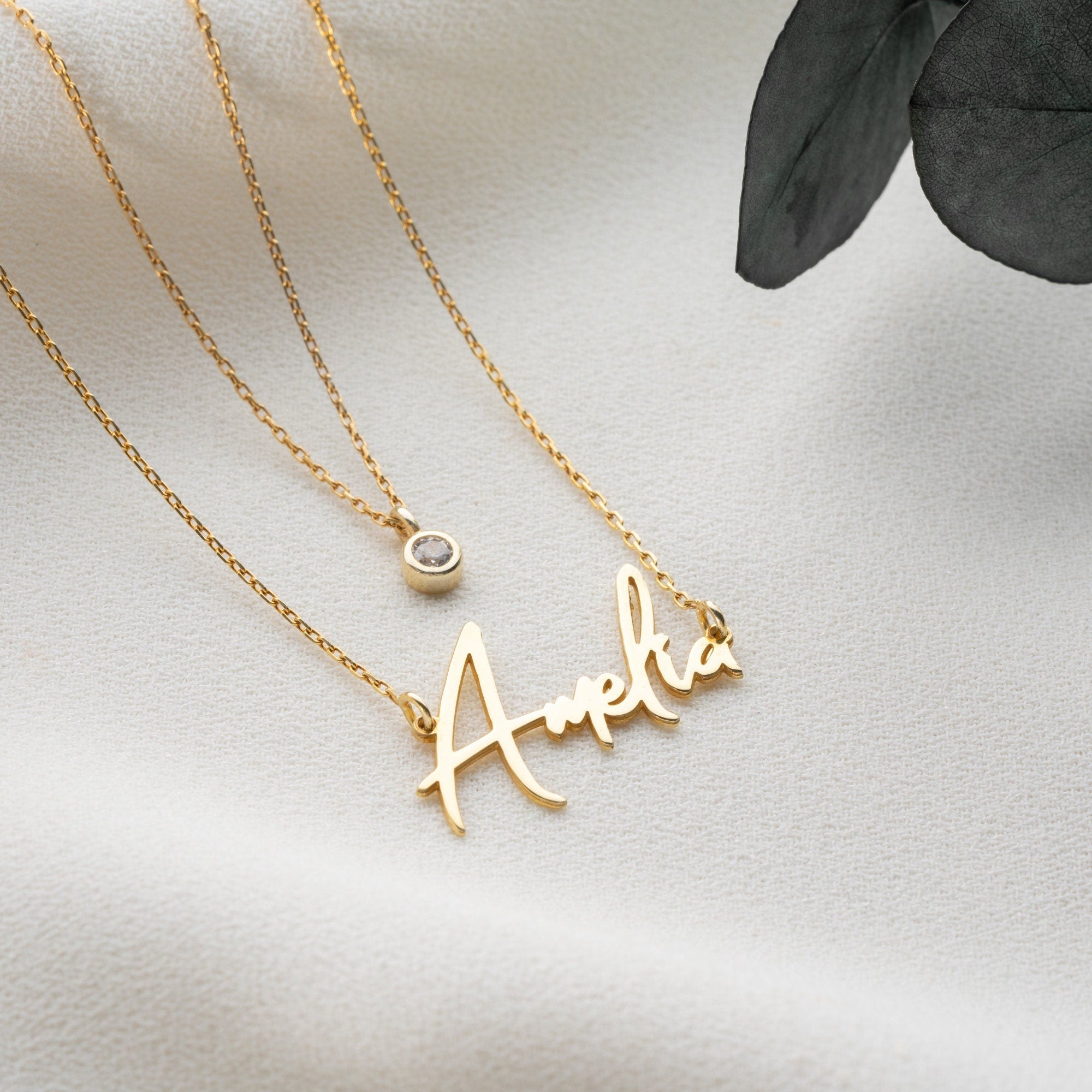 Layered Name Necklace with Birthstone, Gold Name Necklace, Personalised Gift for Wife, 2 Layered Necklace, Birthday, Girls Graduation Gift