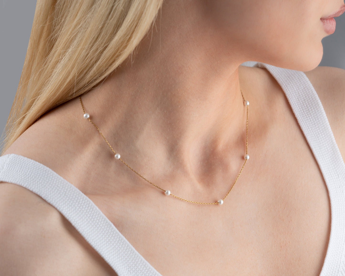 14k Gold Multiple Pearl Necklace, Tiny Pearl Necklace, Dainty Wedding Necklace, Bride Pearl Jewellery, Bridesmaid Necklace