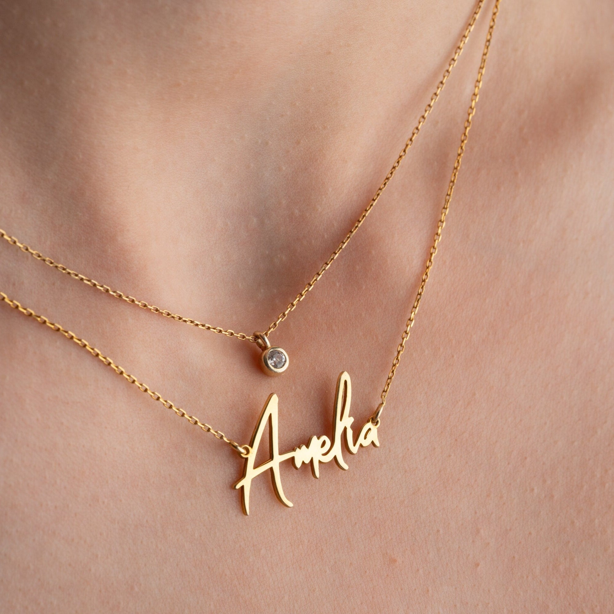 Layered Name Necklace with Birthstone, Gold Name Necklace, Personalised Gift for Wife, 2 Layered Necklace, Birthday, Girls Graduation Gift