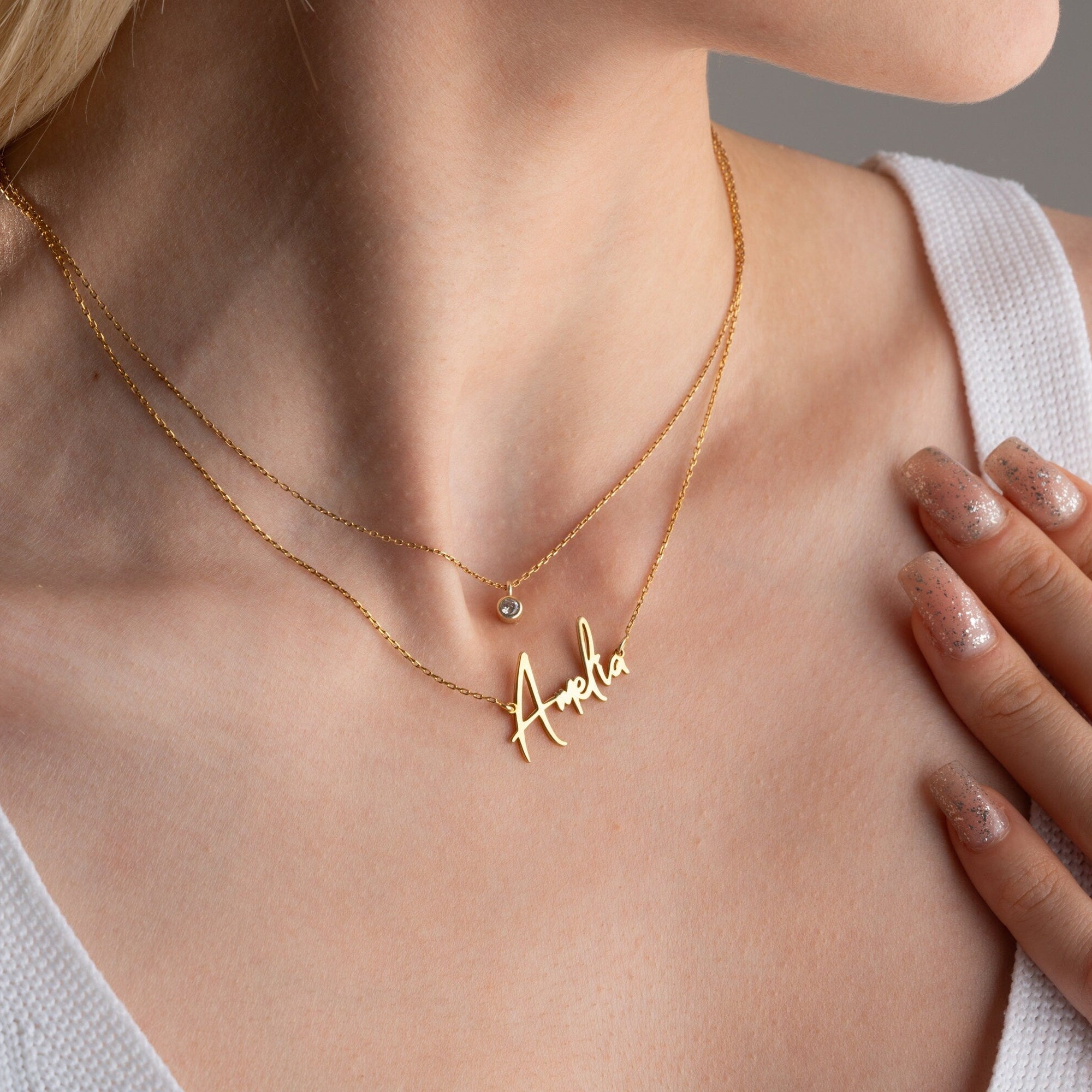 Layered Name Necklace with Birthstone, Gold Name Necklace, Personalised Gift for Wife, 2 Layered Necklace, Birthday, Girls Graduation Gift