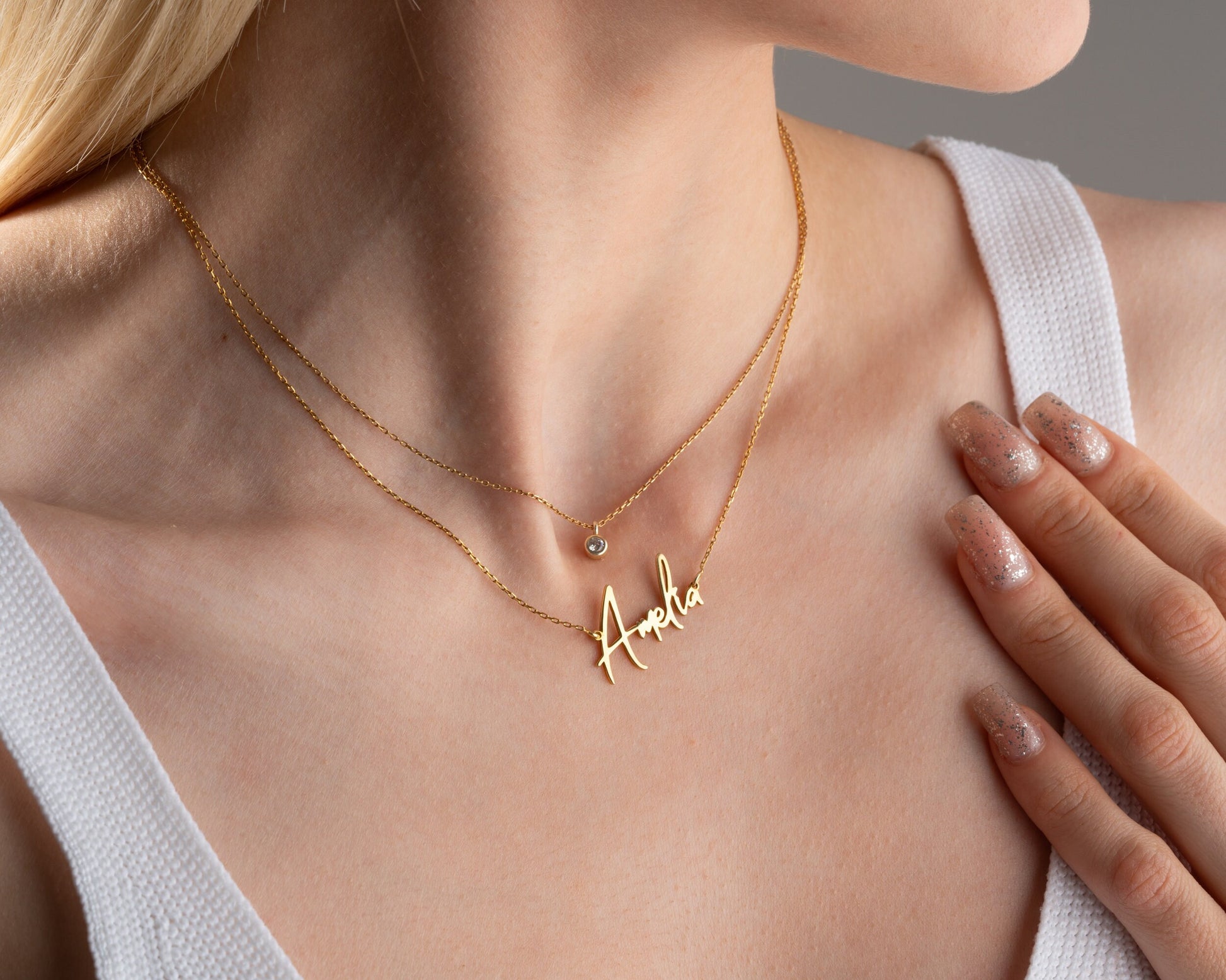 Layered Name Necklace with Birthstone, Gold Name Necklace, Personalised Gift for Wife, 2 Layered Necklace, Birthday, Girls Graduation Gift