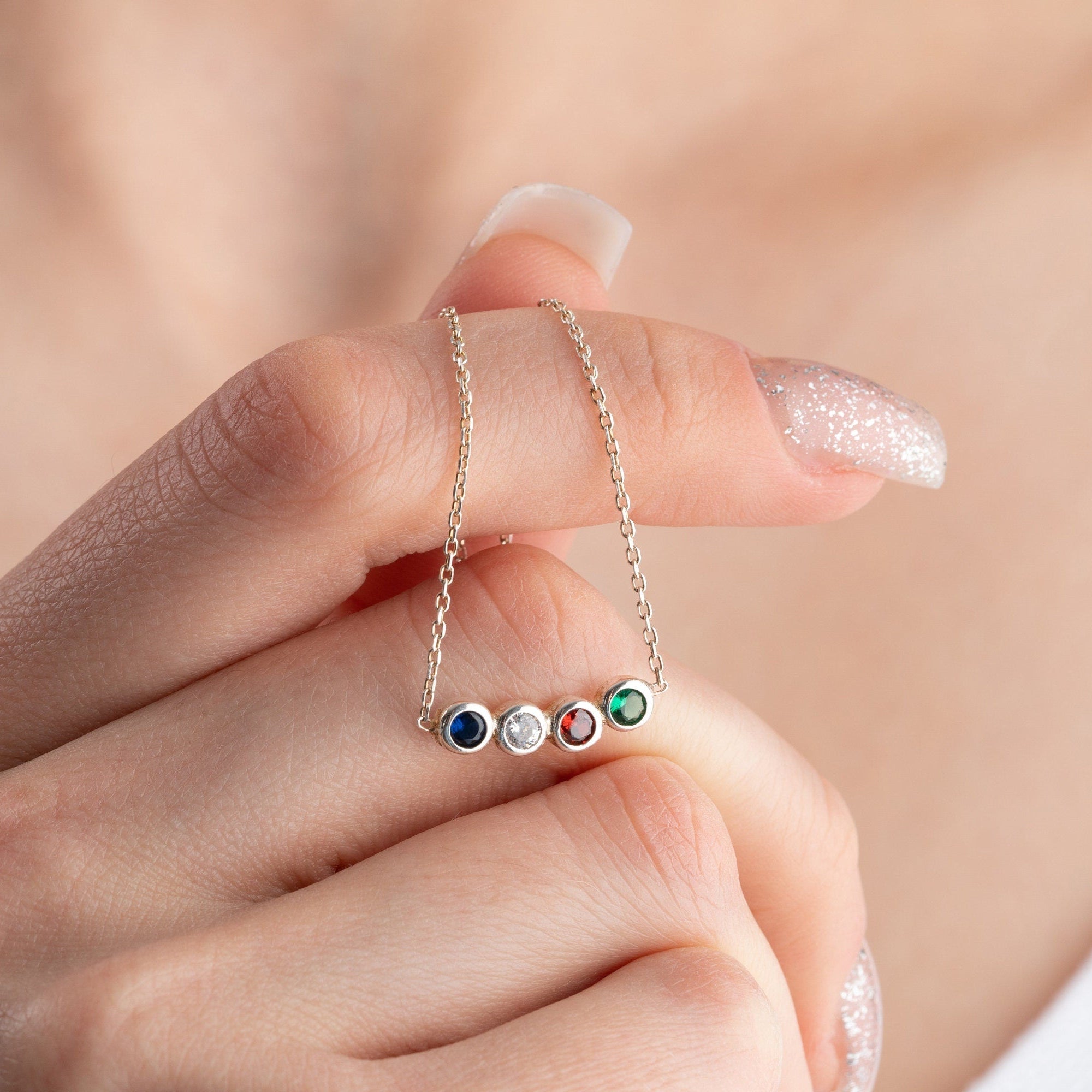 Dainty Birthstone Necklace, Family Birthstone Necklace, Birthstone Jewelry, Mother Necklace, Mother Birthday Gift, Christmas Gift for Women