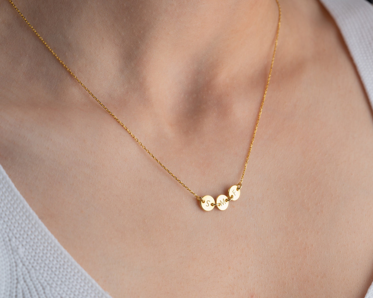 Gold Initial Discs Necklace, Tiny Disc Necklace, Monogram Necklace, Kids Initials Jewellery, Simple Pet Initial Necklace, Gift for Mother