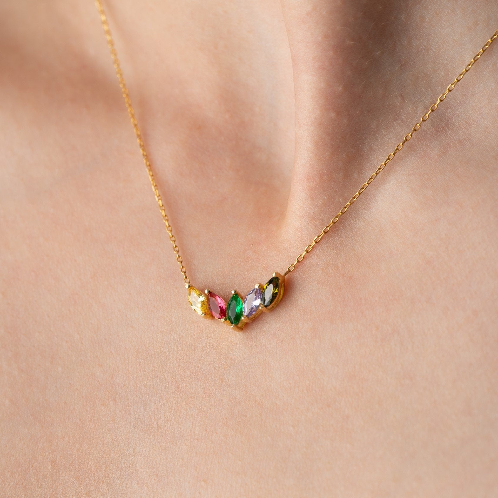 Personalized Family Birthstone Necklace - Custom Mother's Jewelry - Multi Birth Stone Necklace - Gift for Her - Grandma Necklace
