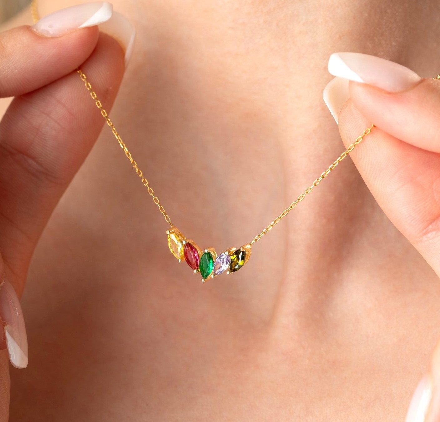 Personalized Family Birthstone Necklace - Custom Mother's Jewelry - Multi Birth Stone Necklace - Gift for Her - Grandma Necklace