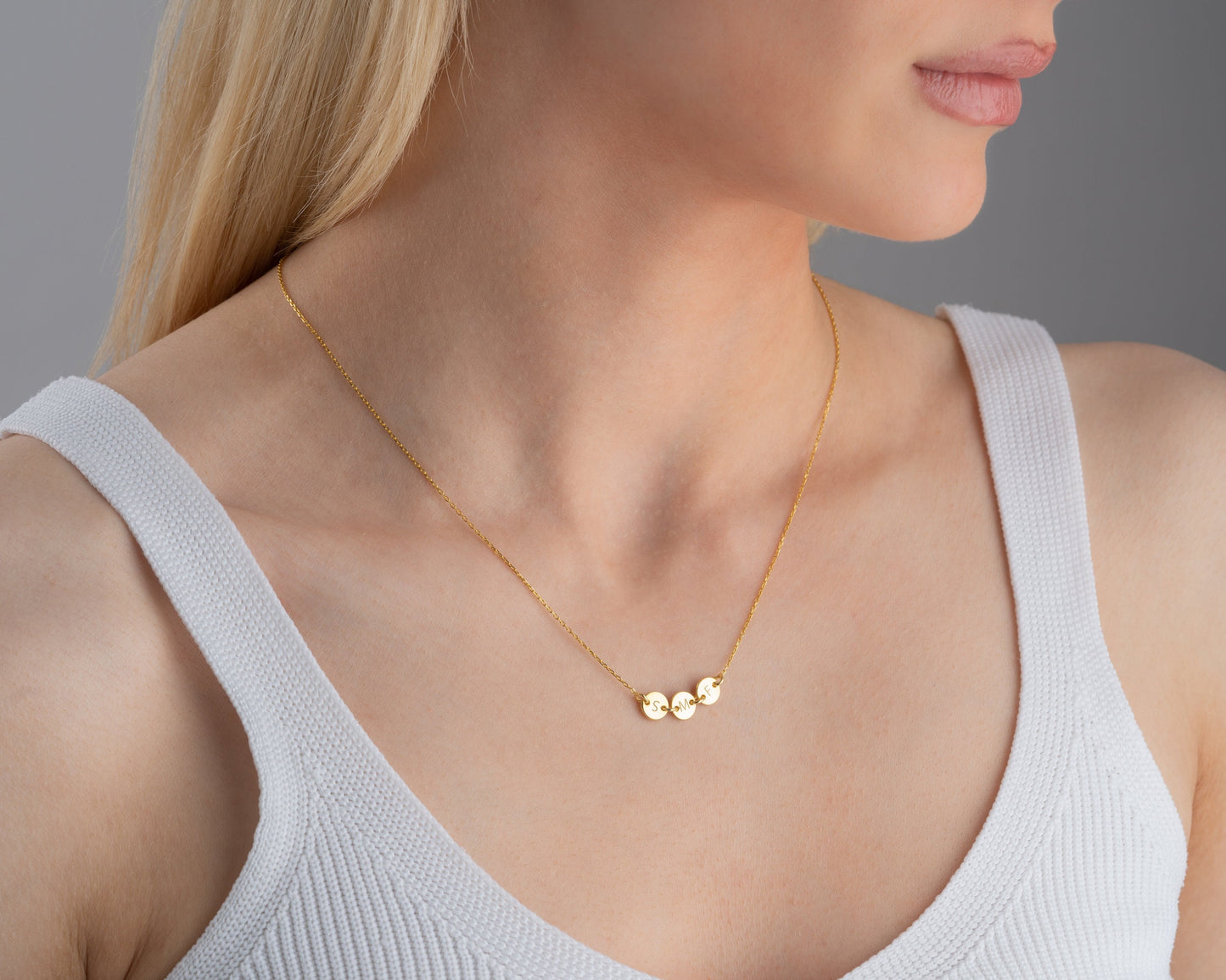 Gold Initial Discs Necklace, Tiny Disc Necklace, Monogram Necklace, Kids Initials Jewellery, Simple Pet Initial Necklace, Gift for Mother