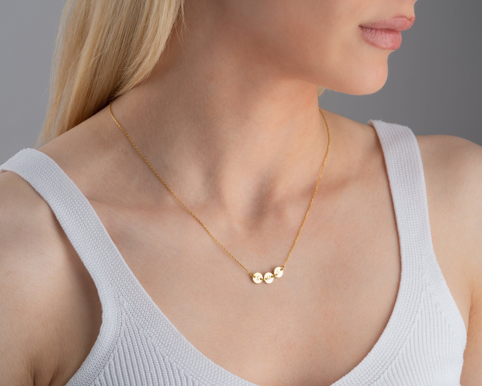 Gold Initial Discs Necklace, Tiny Disc Necklace, Monogram Necklace, Kids Initials Jewellery, Simple Pet Initial Necklace, Gift for Mother