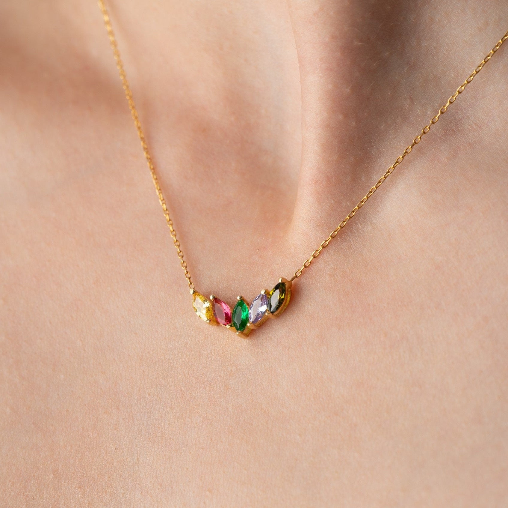 Personalized Family Birthstone Necklace - Custom Mother's Jewelry - Multi Birth Stone Necklace - Gift for Her - Grandma Necklace