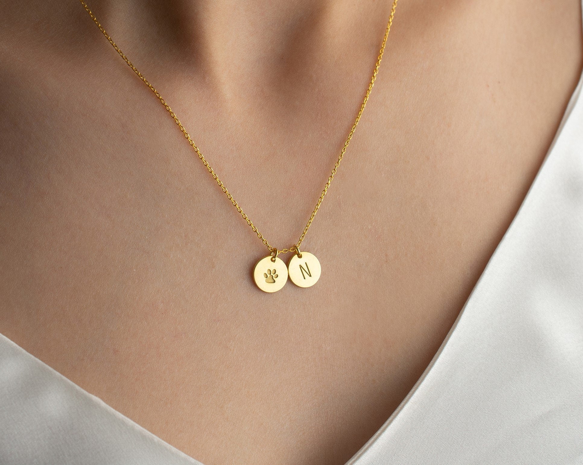 Paw Necklace with Initial, Pet Loss Necklace, Dog Memorial Necklace, Pet Memorial Necklace