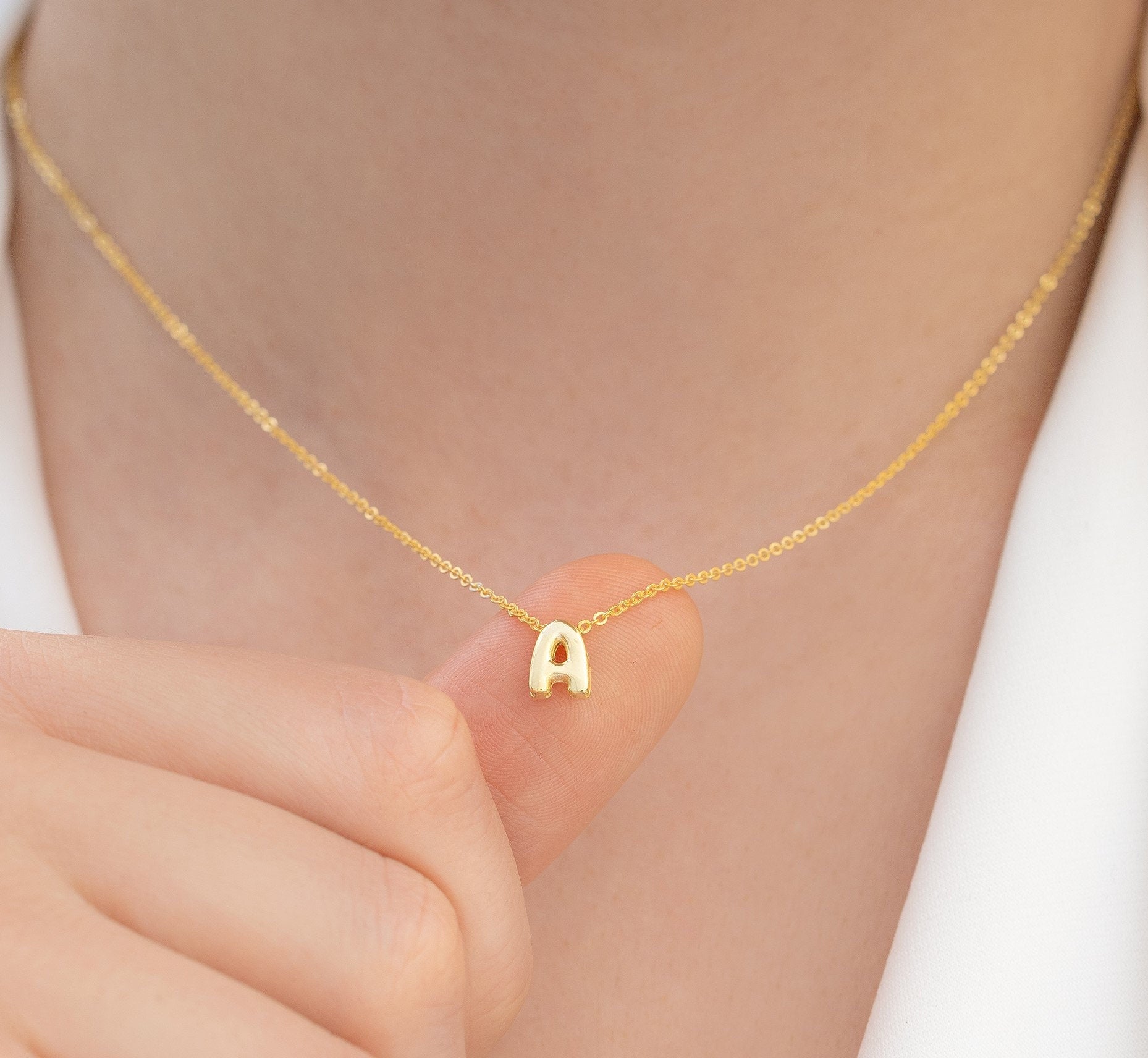 Bubble Initial Necklace Gold, 3D Letter Necklace, Dainty Initial Necklace, Mothers Day Gift, Mom Birthday Gift