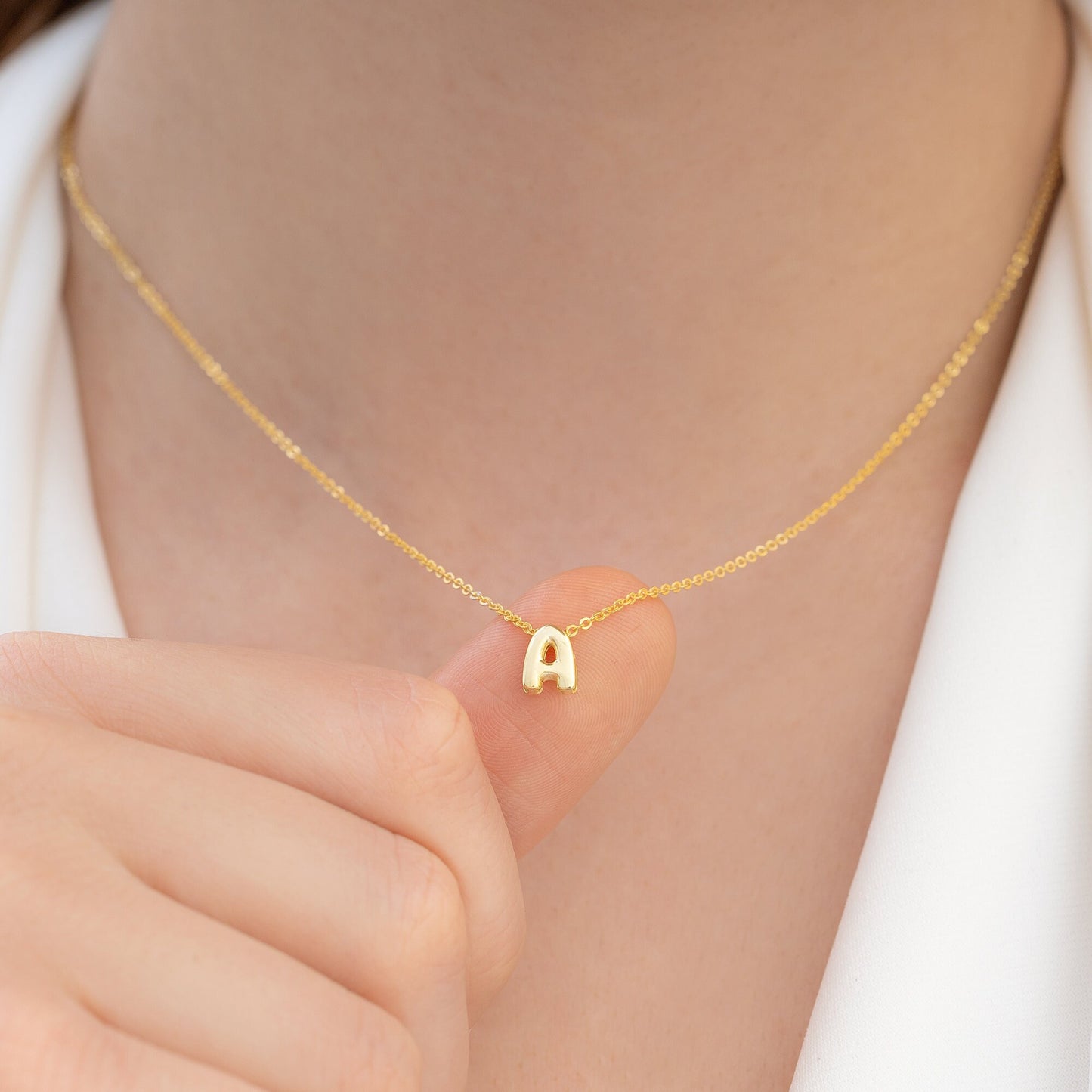 Bubble Initial Necklace Gold, 3D Letter Necklace, Dainty Initial Necklace, Mothers Day Gift, Mom Birthday Gift