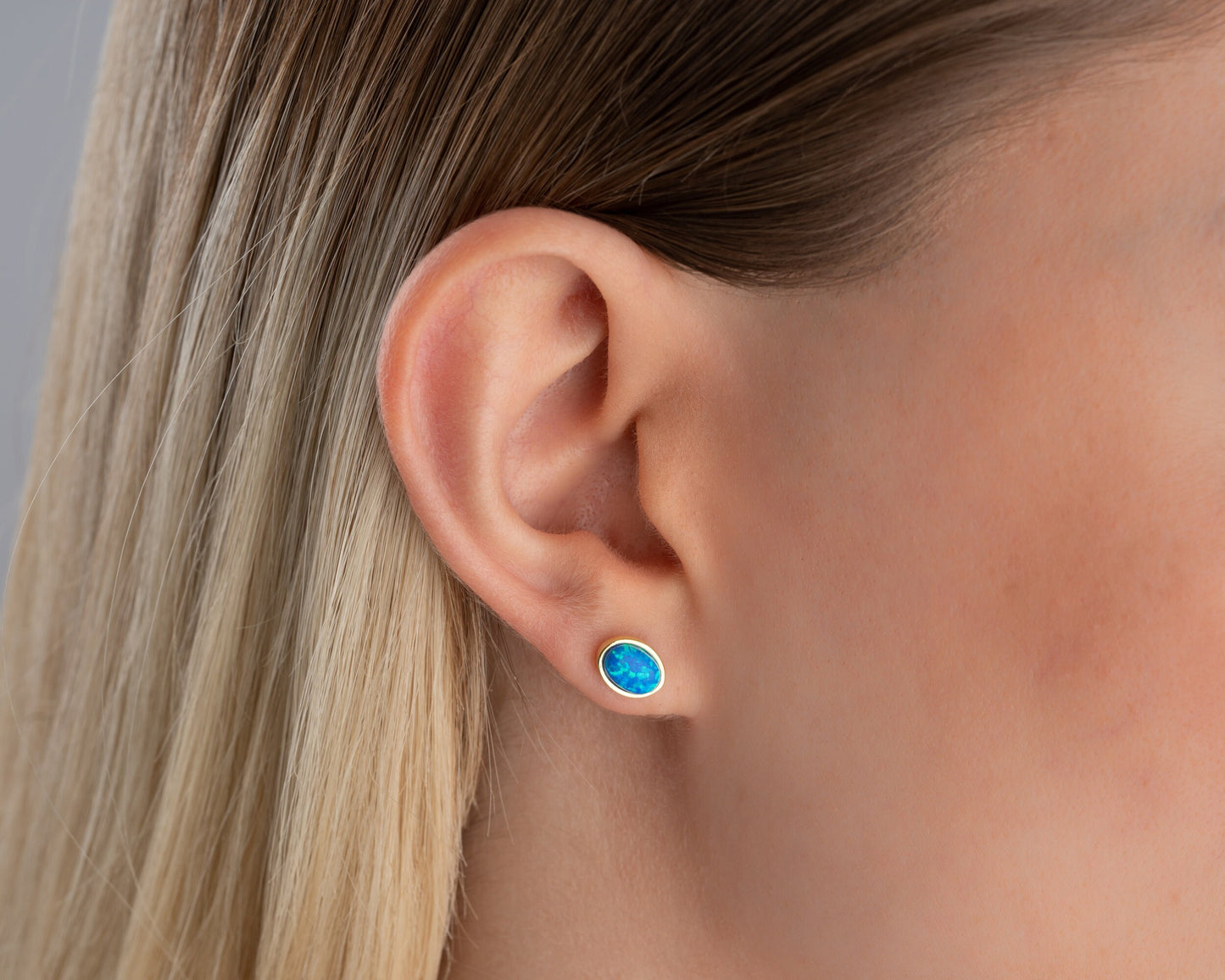 14k Gold Opal Stud Earrings, Dainty White Opal Earrings, Sterling Silver Blue Real Opal Earrings