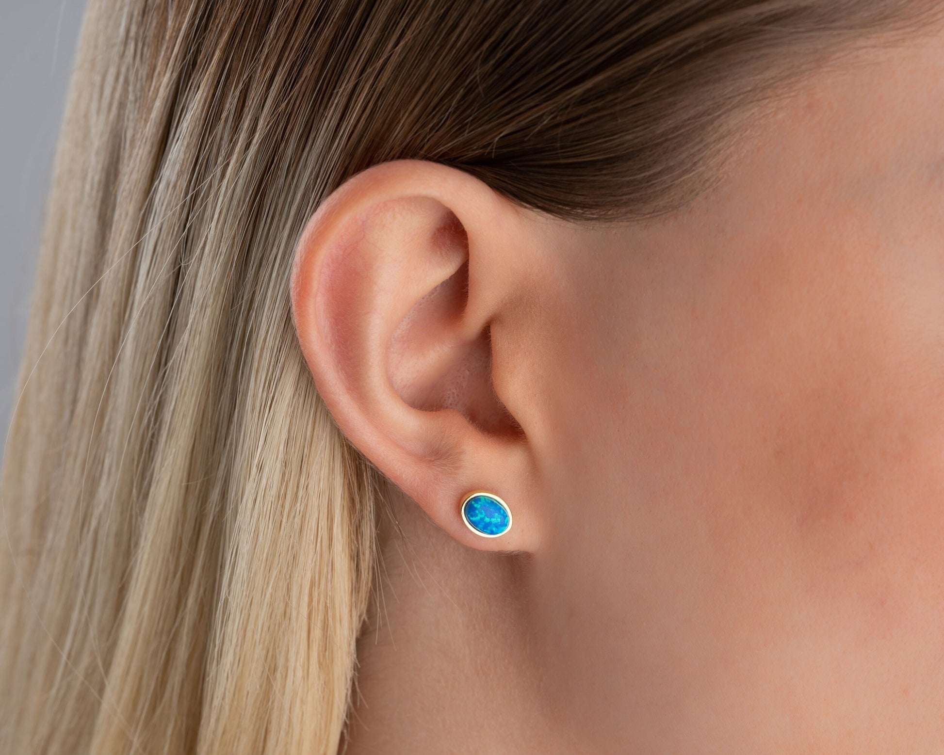 14k Gold Opal Stud Earrings, Dainty White Opal Earrings, Sterling Silver Blue Real Opal Earrings