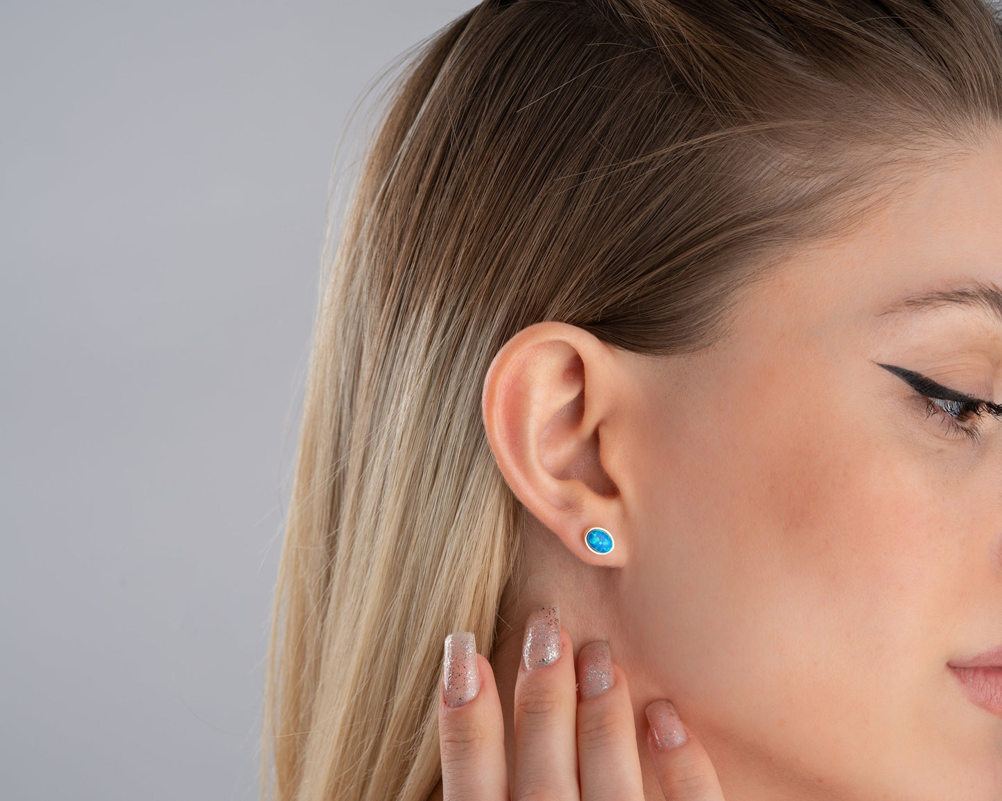 14k Gold Opal Stud Earrings, Dainty White Opal Earrings, Sterling Silver Blue Real Opal Earrings