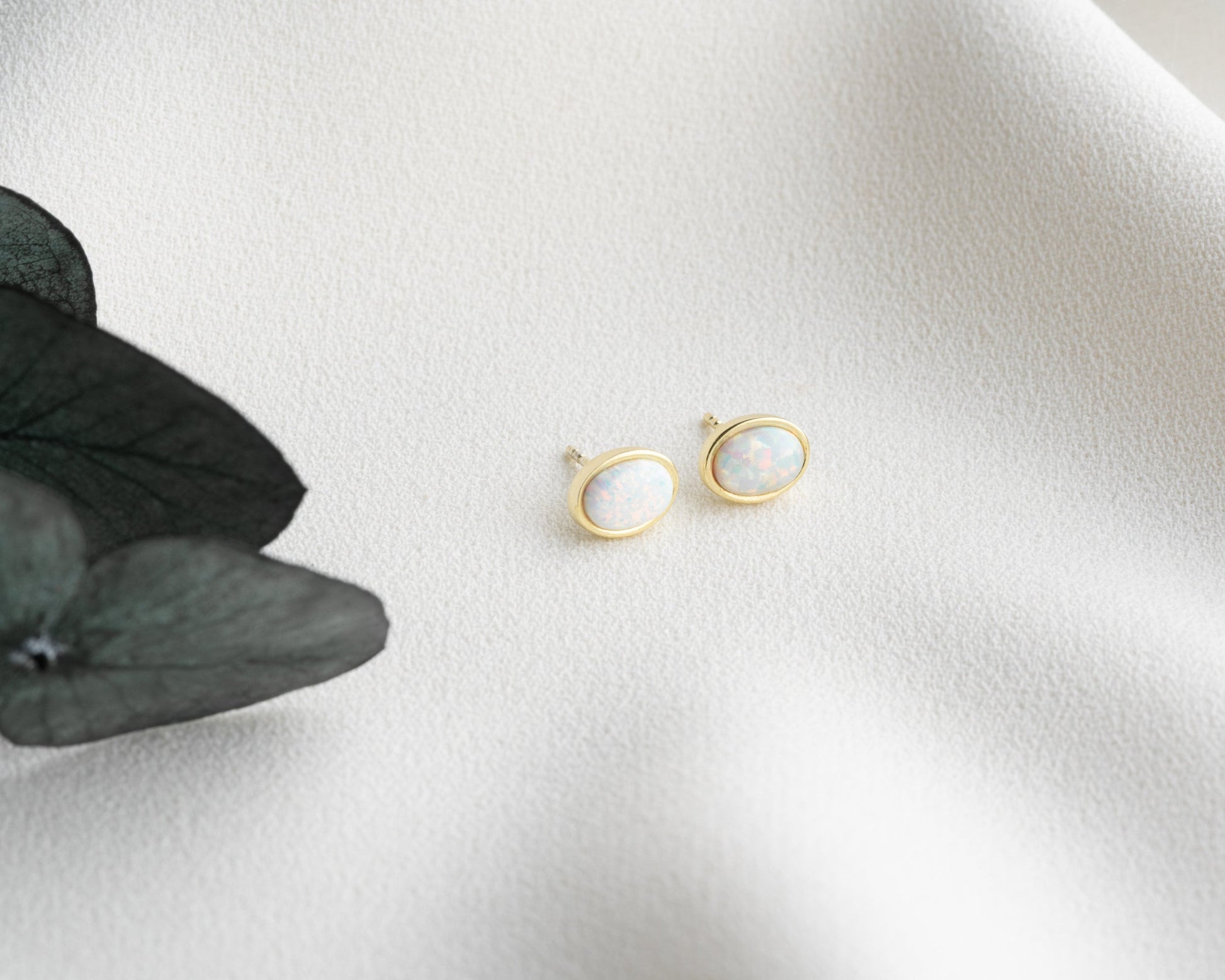 14k Gold Opal Stud Earrings, Dainty White Opal Earrings, Sterling Silver Blue Real Opal Earrings