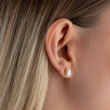 14k Gold Opal Stud Earrings, Dainty White Opal Earrings, Sterling Silver Blue Real Opal Earrings