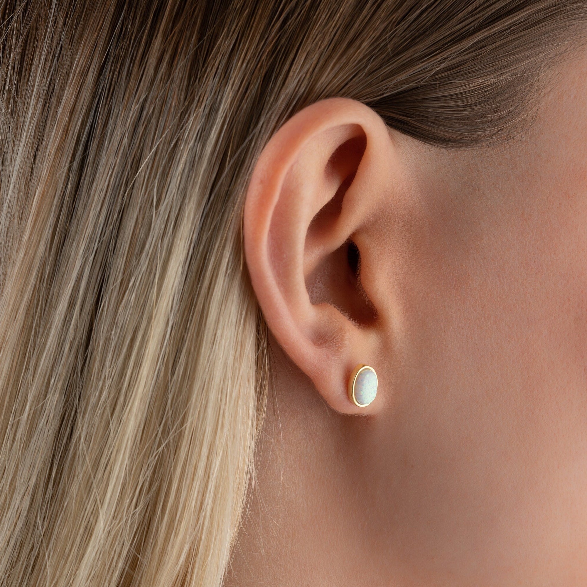 14k Gold Opal Stud Earrings, Dainty White Opal Earrings, Sterling Silver Blue Real Opal Earrings