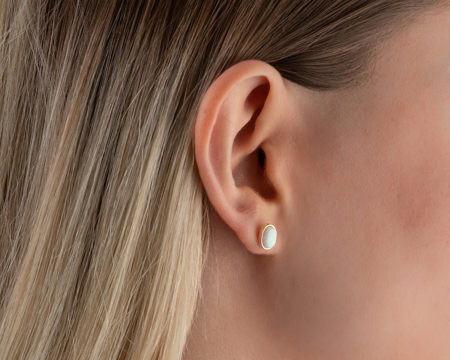 14k Gold Opal Stud Earrings, Dainty White Opal Earrings, Sterling Silver Blue Real Opal Earrings