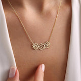 14k Gold Birth Flower Necklace, Family Necklace for Mom, Personalised Mother Jewelry, Christmas Gift for Grandma, Mothers Day Gift