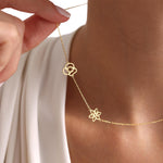 Personalized Multiple Birth Flower Necklace - Gold Sideways Birthflower Necklace - Unique Christmas Gift for Mom, Grandma, or Her