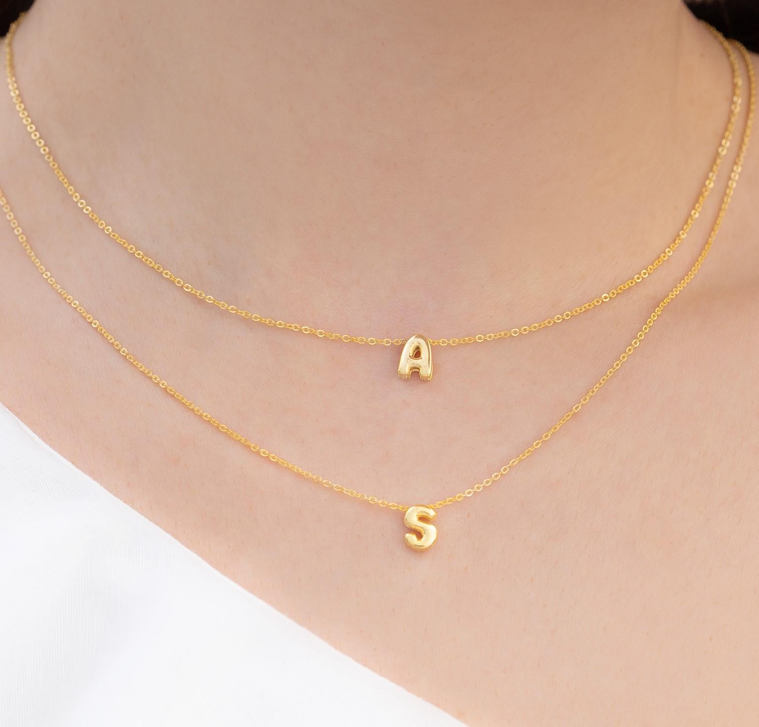 Bubble Initial Necklace Gold, 3D Letter Necklace, Dainty Initial Necklace, Mothers Day Gift, Mom Birthday Gift