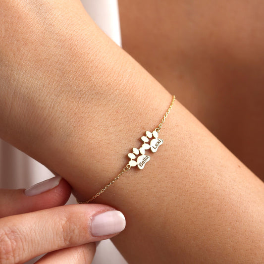 Gold Paw Print Bracelet with Name, Personalised Dog Paw Bracelet, Dog Mom Bracelet, Pet Memorial Gift, Dog Loss Gift