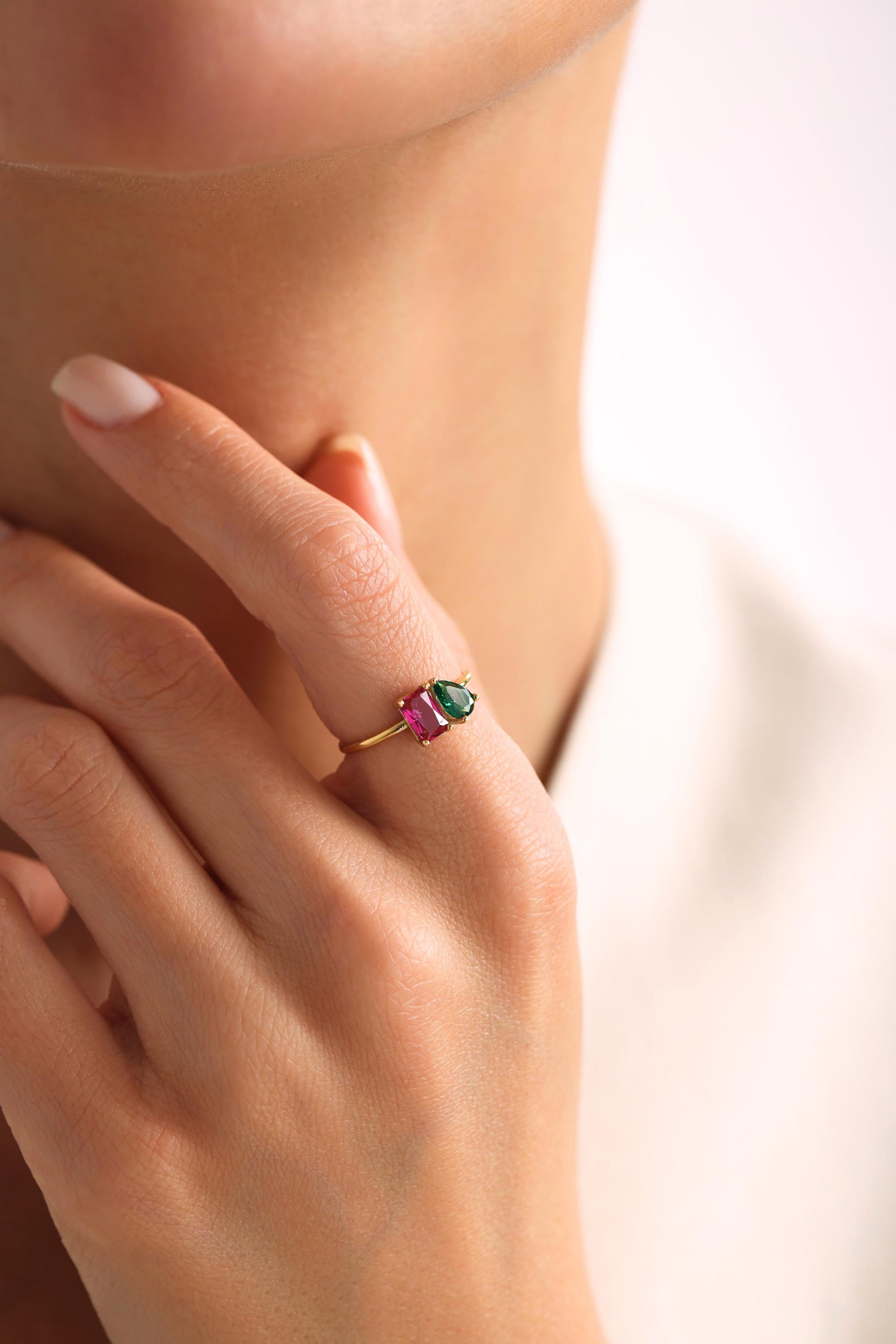 Personalised Two Birthstone Ring, Custom Toi et Moi Gemstone Ring, Birthday Gift for Her, Mothers Day Gift, Unique Girlfriend Gift