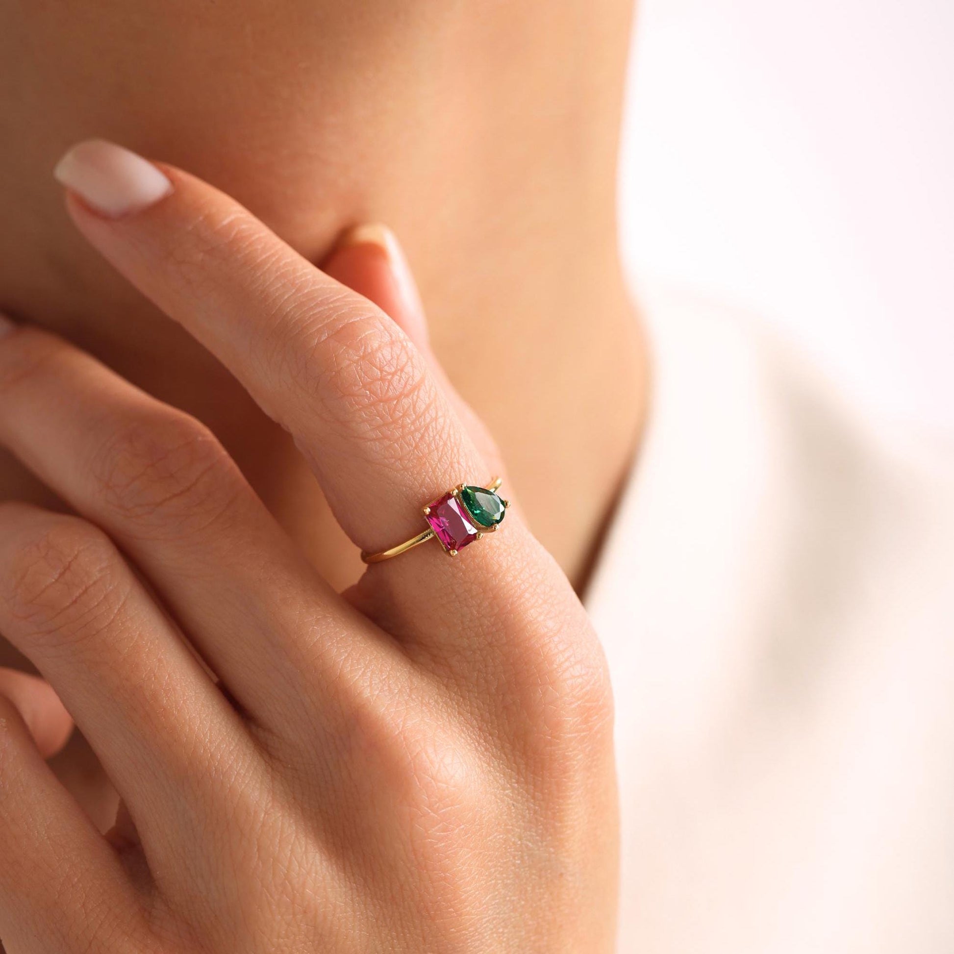 Personalised Two Birthstone Ring, Custom Toi et Moi Gemstone Ring, Birthday Gift for Her, Mothers Day Gift, Unique Girlfriend Gift