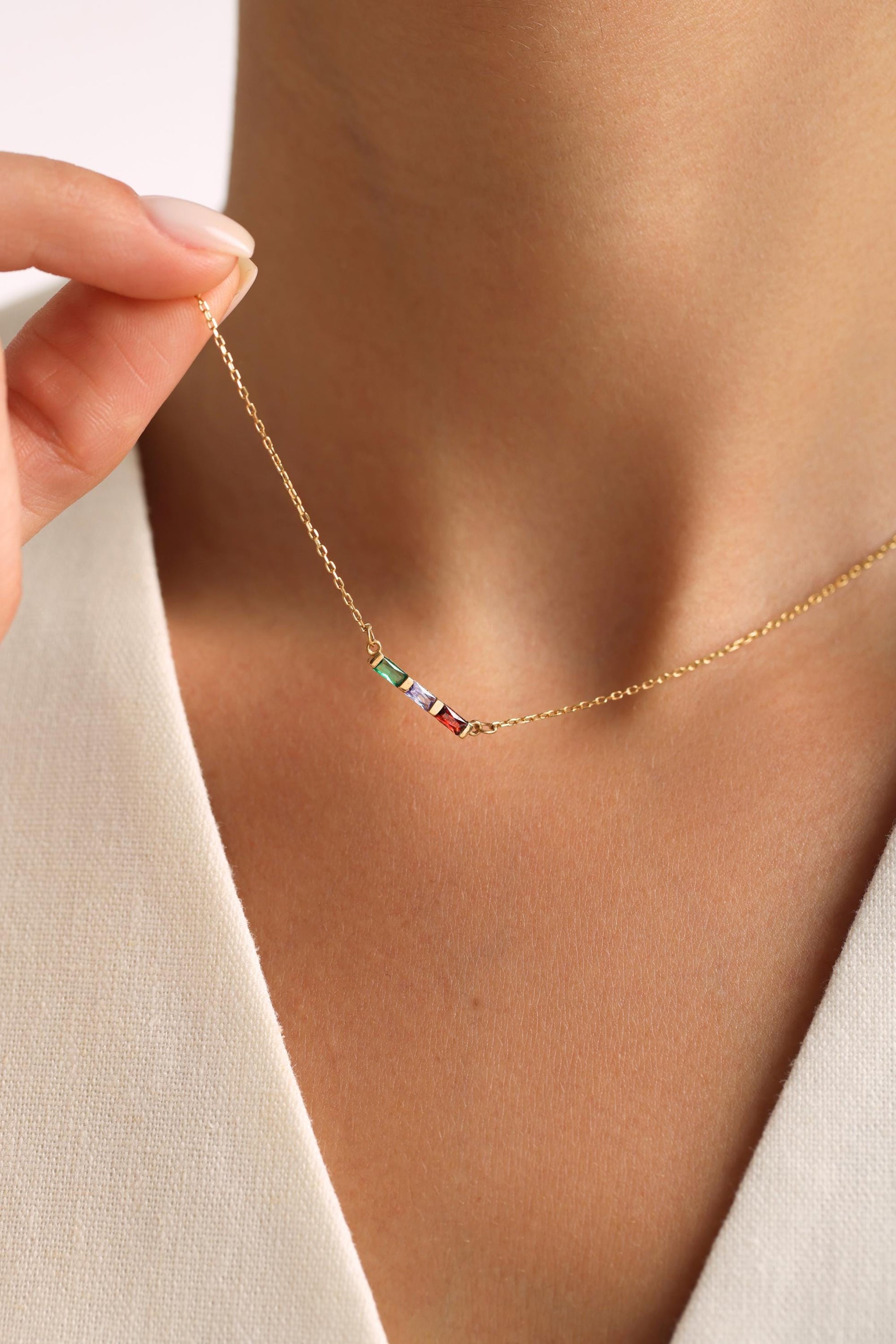 Personalized Family Birthstone Necklace, Custom Baguette Birthstone Jewelry for Mom, Mothers Day Gift, Birthday Gift for Her