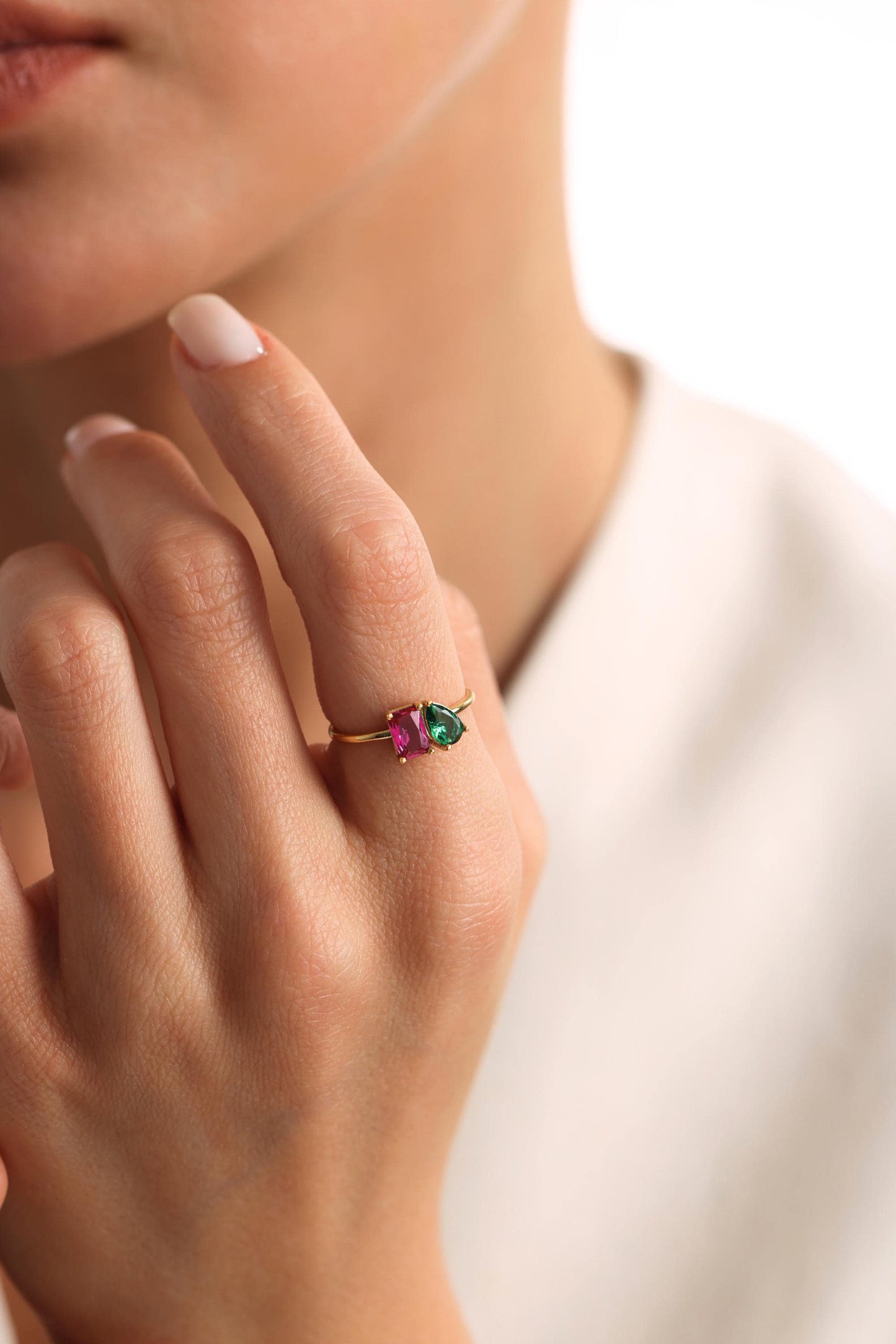 Personalised Two Birthstone Ring, Custom Toi et Moi Gemstone Ring, Birthday Gift for Her, Mothers Day Gift, Unique Girlfriend Gift