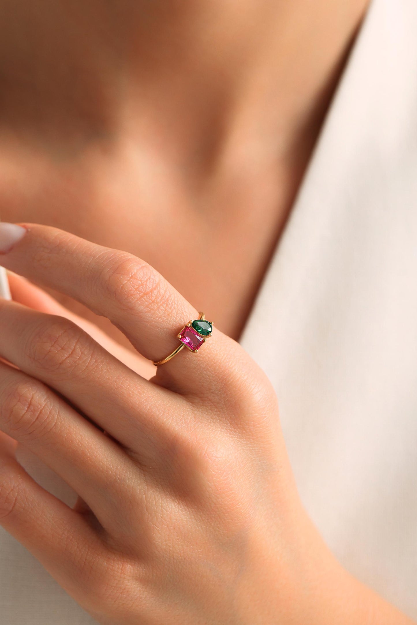 Personalised Two Birthstone Ring, Custom Toi et Moi Gemstone Ring, Birthday Gift for Her, Mothers Day Gift, Unique Girlfriend Gift