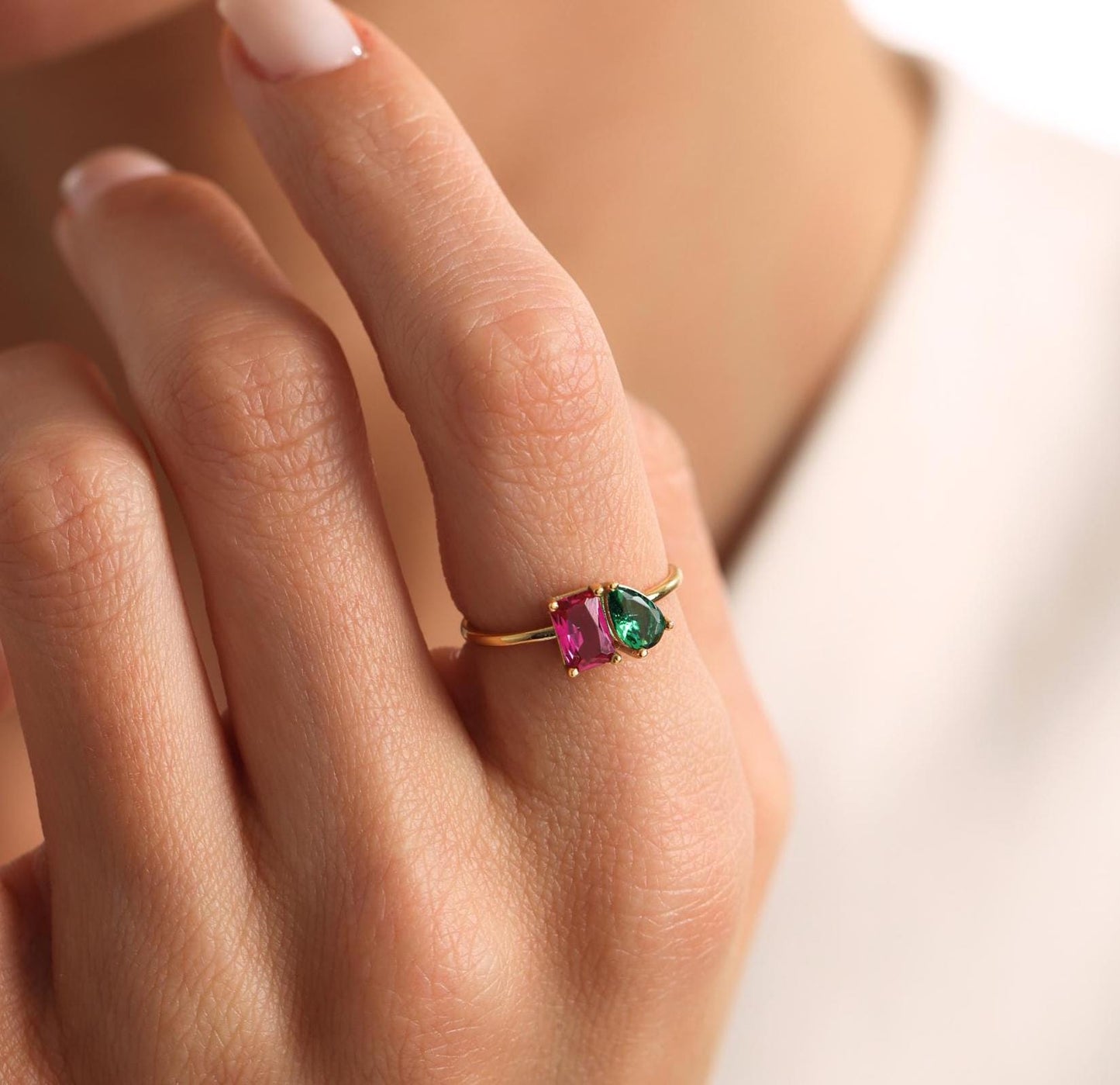 Personalised Two Birthstone Ring, Custom Toi et Moi Gemstone Ring, Birthday Gift for Her, Mothers Day Gift, Unique Girlfriend Gift