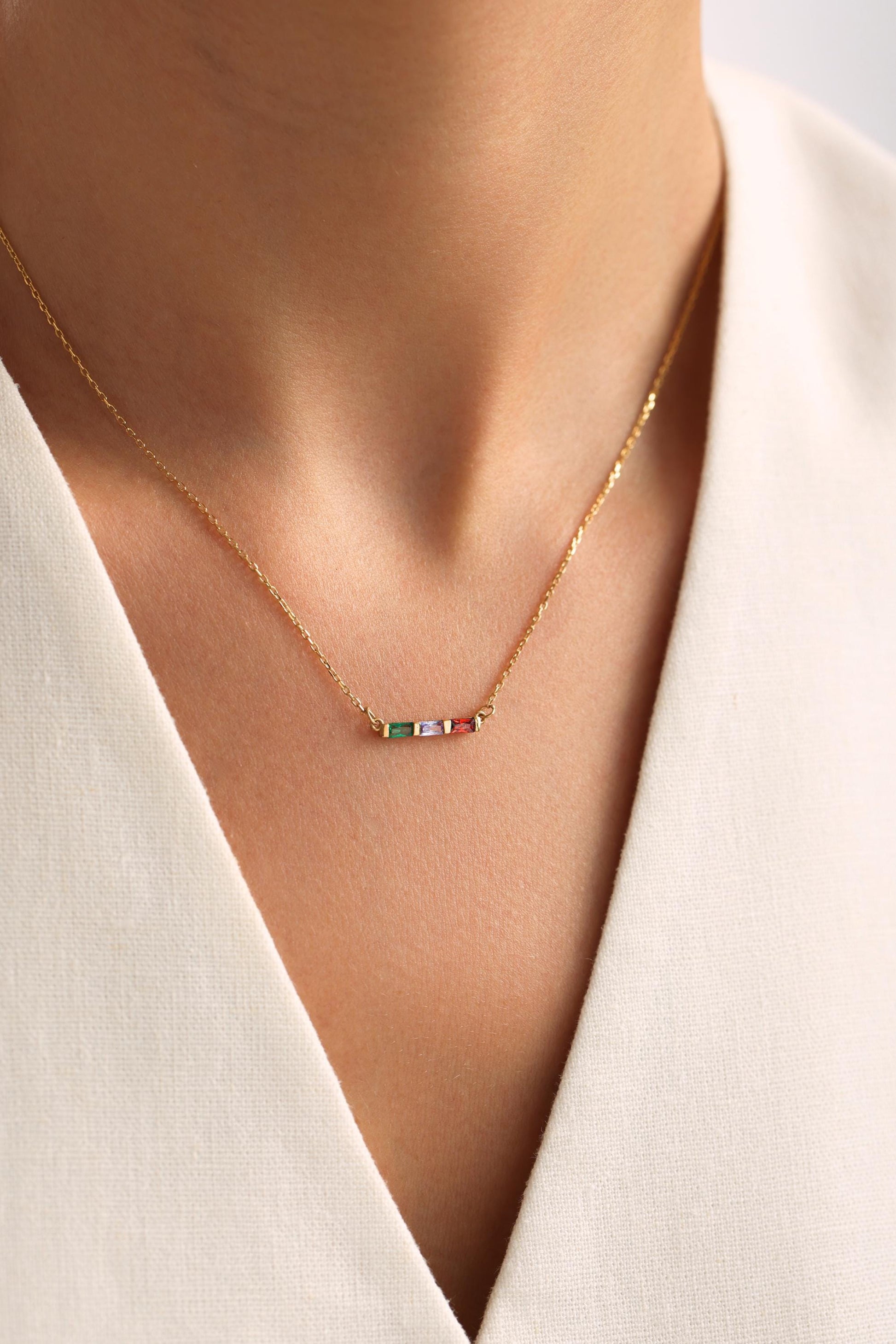 Personalized Family Birthstone Necklace, Custom Baguette Birthstone Jewelry for Mom, Mothers Day Gift, Birthday Gift for Her