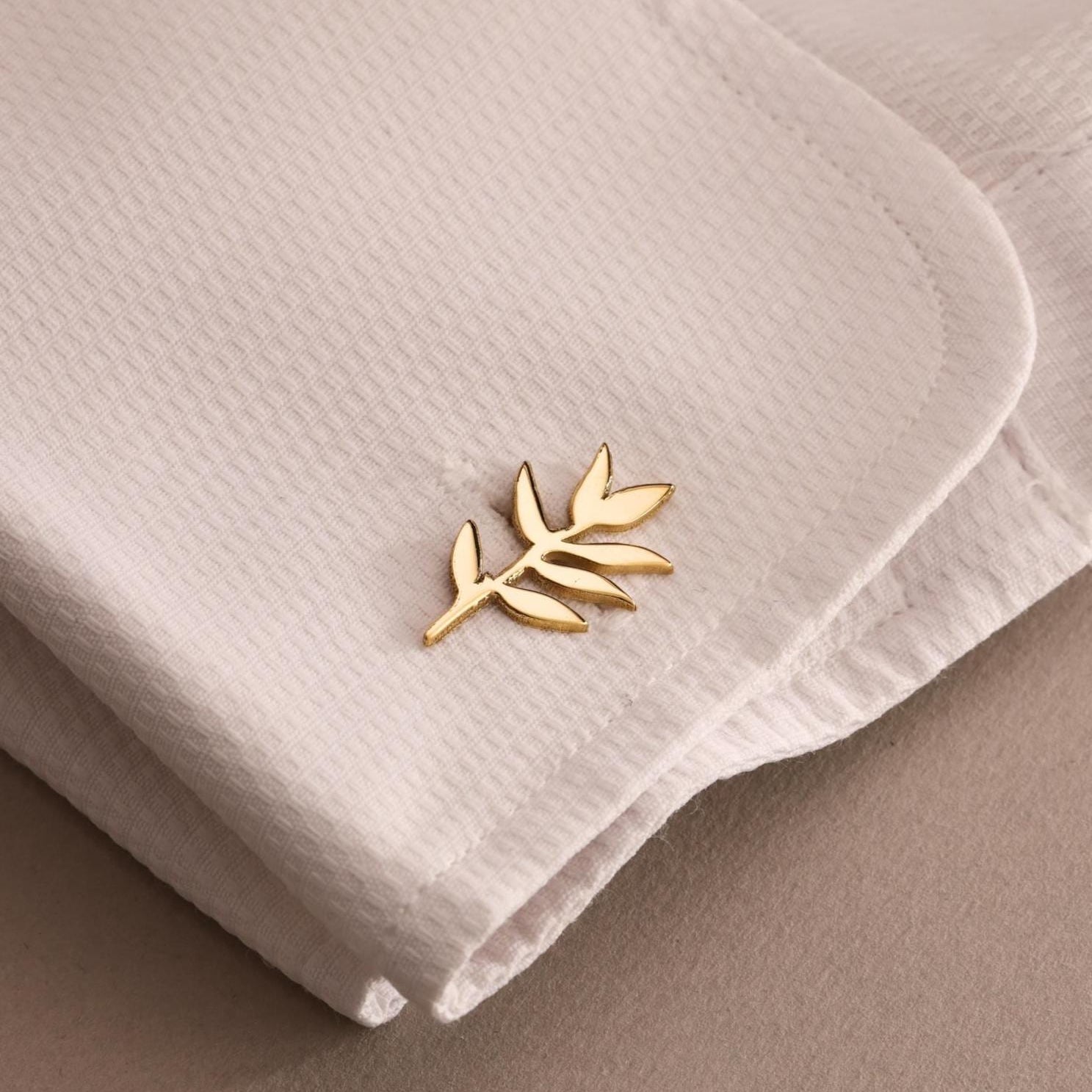 Olive Branch Cufflinks for Groom & Groomsmen – Nature Inspired Wedding Cuff Links in Gold or Silver, Leaf Detail Gift for Him
