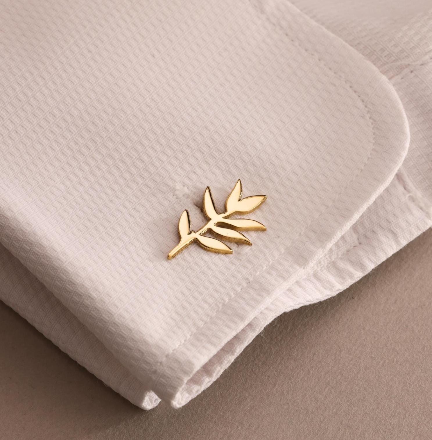 Olive Branch Cufflinks for Groom & Groomsmen – Nature Inspired Wedding Cuff Links in Gold or Silver, Leaf Detail Gift for Him