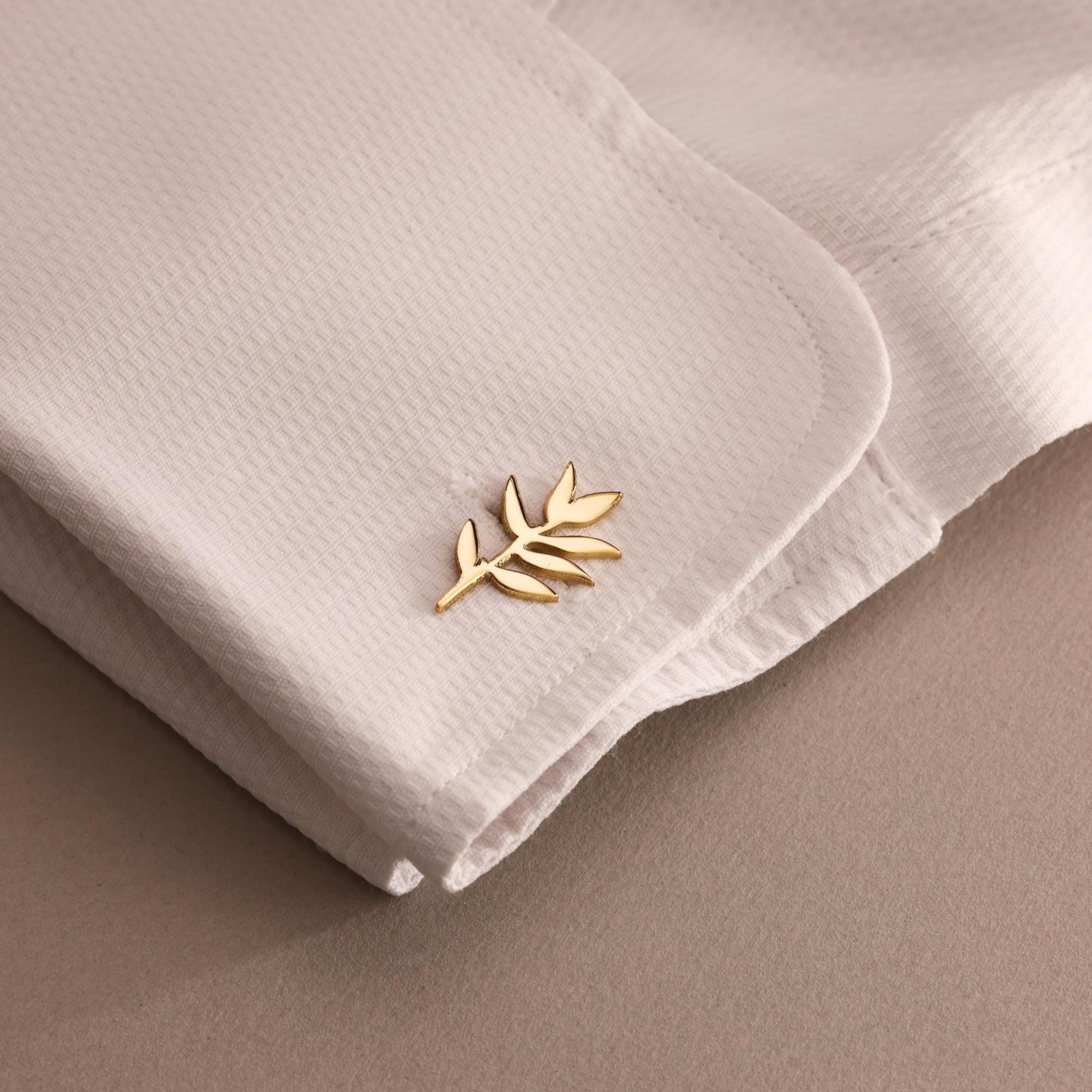 Olive Branch Cufflinks for Groom & Groomsmen – Nature Inspired Wedding Cuff Links in Gold or Silver, Leaf Detail Gift for Him