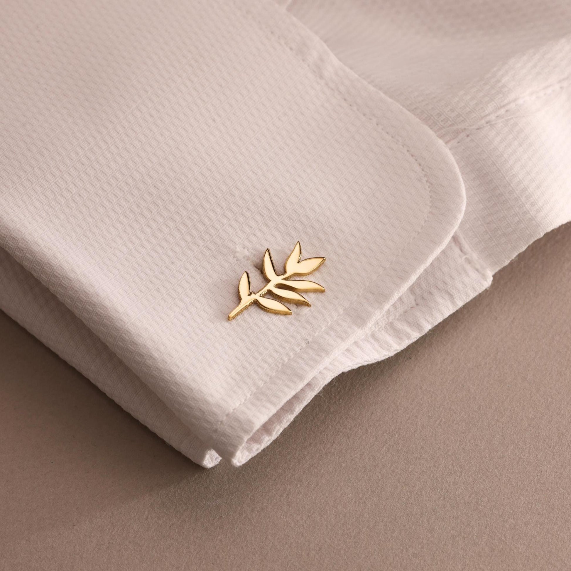Olive Branch Cufflinks for Groom & Groomsmen – Nature Inspired Wedding Cuff Links in Gold or Silver, Leaf Detail Gift for Him