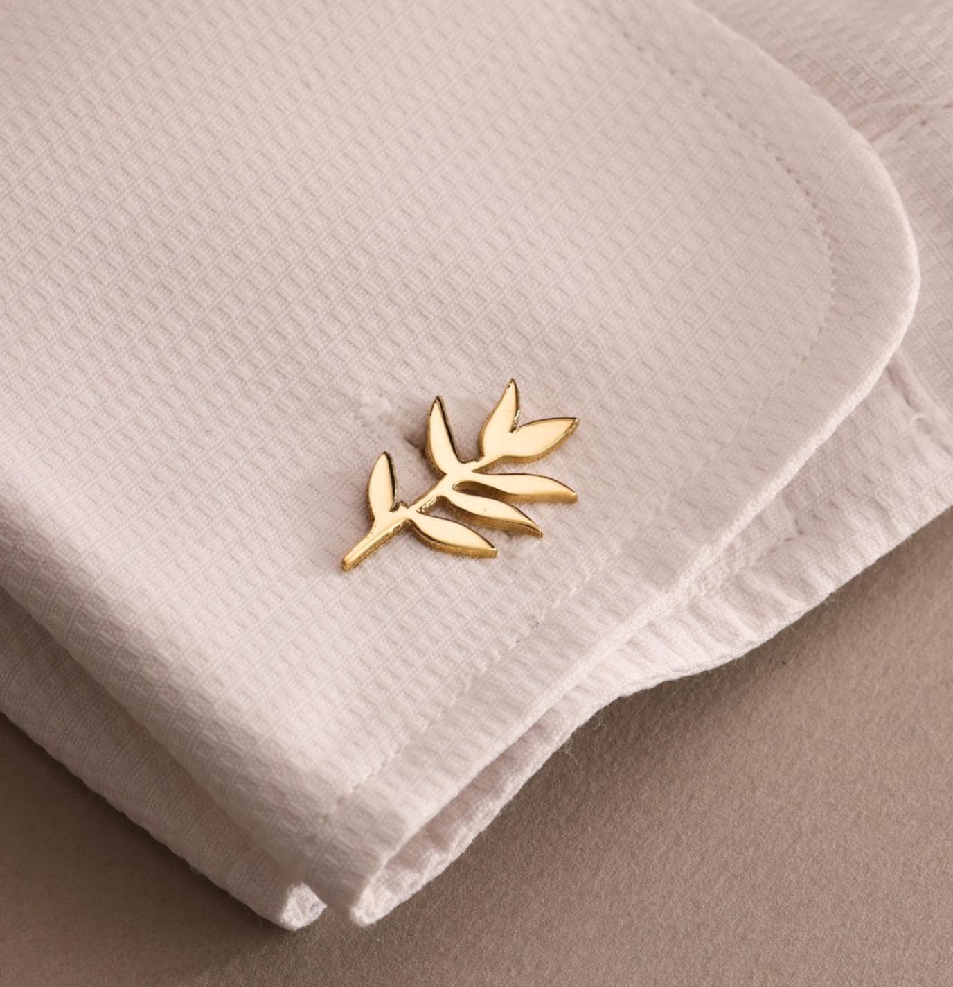 Olive Branch Cufflinks for Groom & Groomsmen – Nature Inspired Wedding Cuff Links in Gold or Silver, Leaf Detail Gift for Him