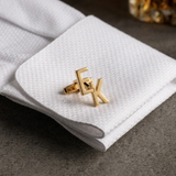 Custom Engraved Initial Cufflinks Gold Finish Close Up Monogram Men's Jewellery Gift