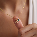 Personalized Initial Necklace with Birthstone - Sterling Silver