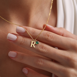 Personalized Initial Necklace with Birthstone - Sterling Silver