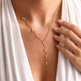 Personalized lariat name necklace in 14K solid rose gold – custom drop name necklace, solid gold