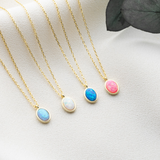 Dainty Oval Opal Necklace | 14k Gold & 925 Sterling Silver