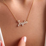 Personalized pavé name necklace in gold finish – CZ crystal script letters on delicate chain, 925 sterling silver
